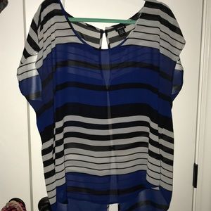Blue/black stripe button back blouse